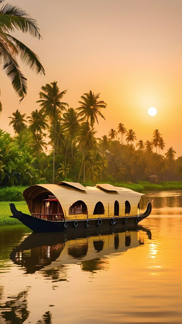 Houseboat At Keralas Idyllic Landscape Nature India Travel Beauty By Flor02